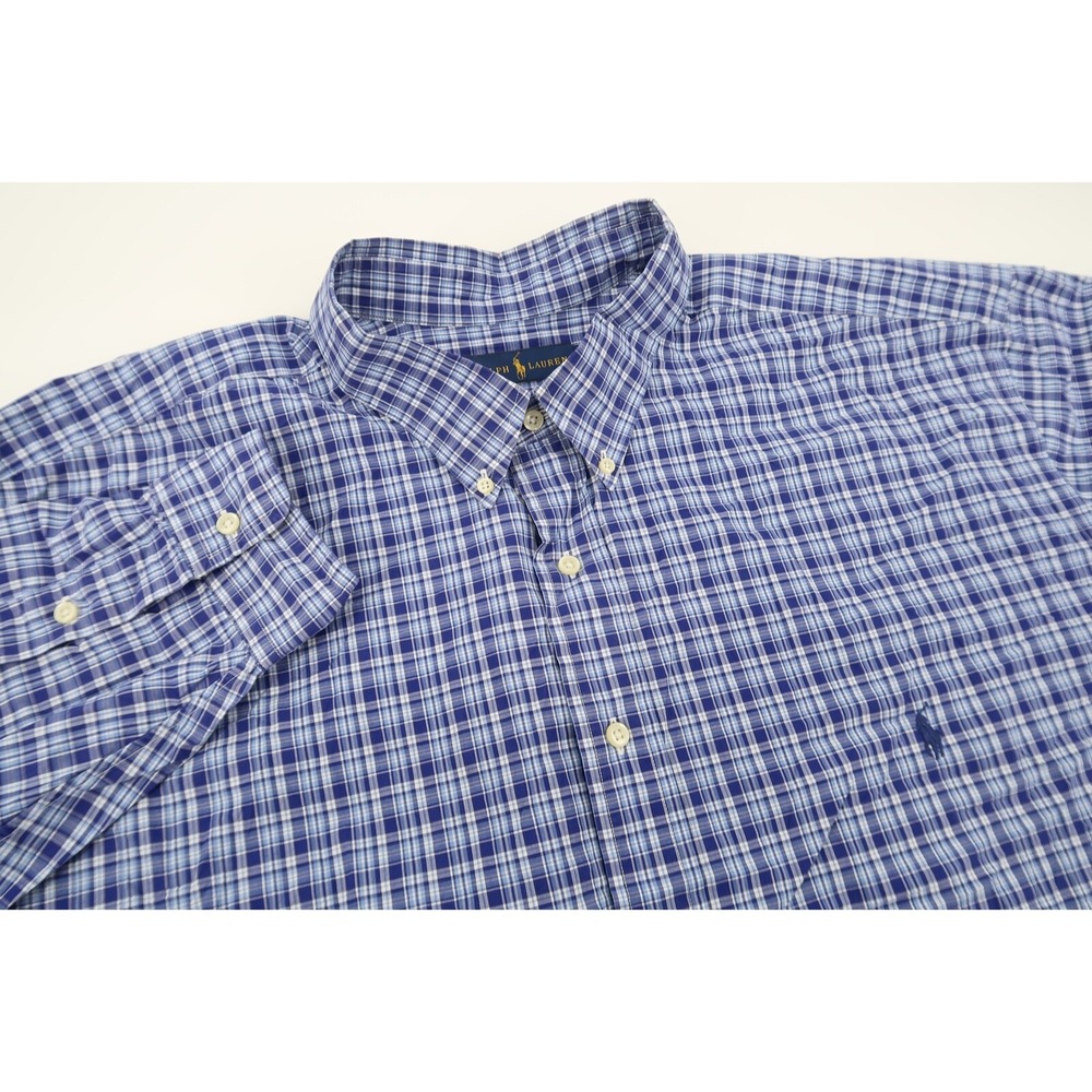 Polo Ralph Lauren Men's 4XB Blue Plaid Long Sleeve‎ Button Down Shirt 4X Big